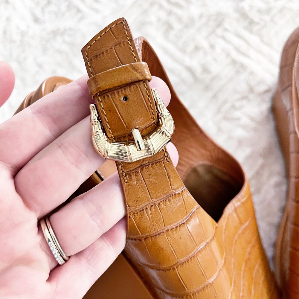 FitFlop Eloise Croc Embossed Leather Wedge Sandals in Light Tan - Picture 5 of 9
